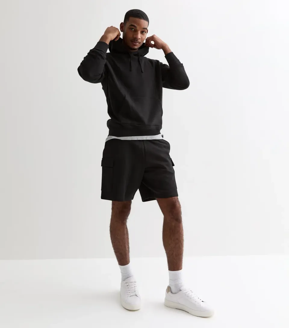 Men's Black Relaxed Fit Jersey Cargo Shorts