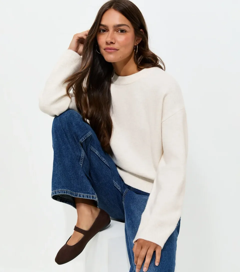 Women's Petite Off White Midweight Crew Neck Jumper