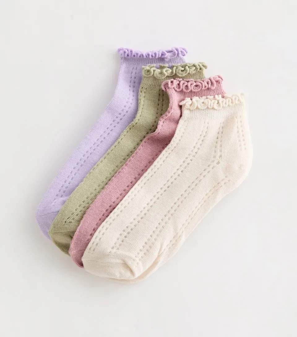 Pack of 4 Multicoloured Frilly Trimmed Trainer Socks