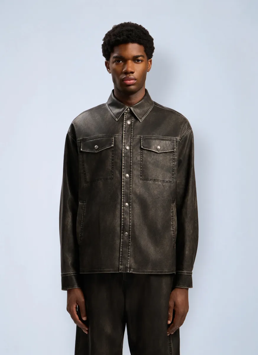 Curved Logo Coated Overshirt