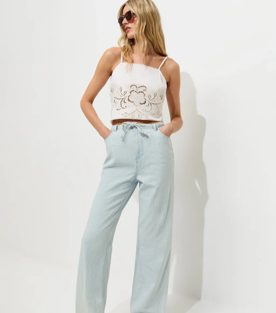 Women's Tall Light Blue Stripe Denim Trousers