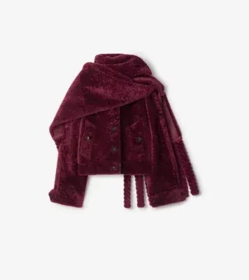 Detachable Scarf Shearling Jacket in Ruby red - Women, Leather