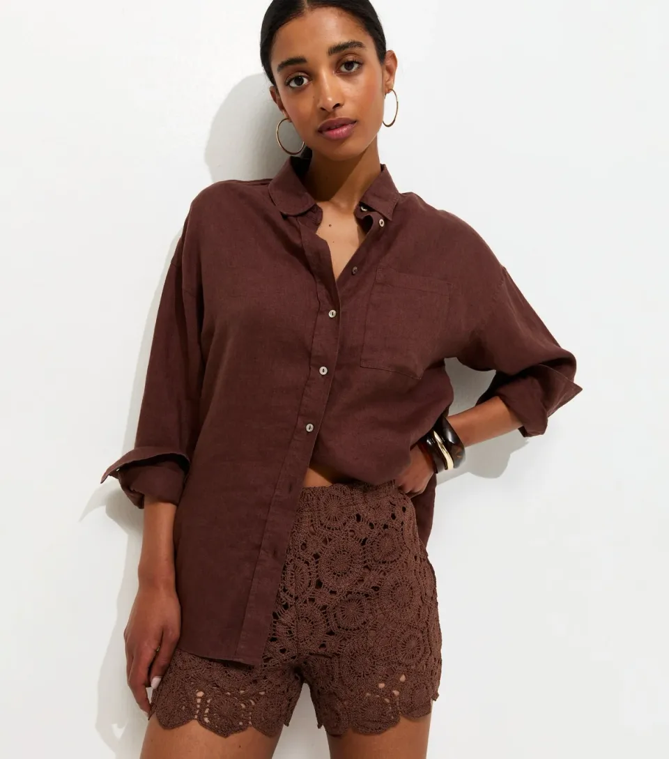 Women's Dark Brown Crochet Knit Shorts
