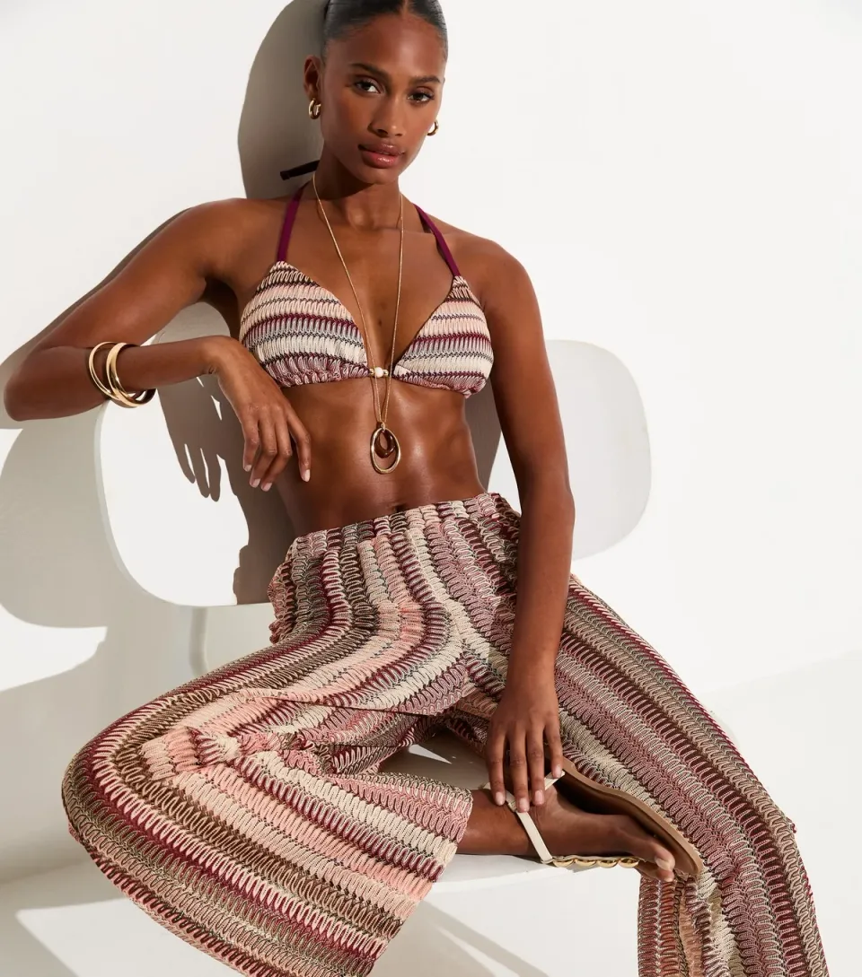Women's Pink Crochet Wide Leg Beach Trousers