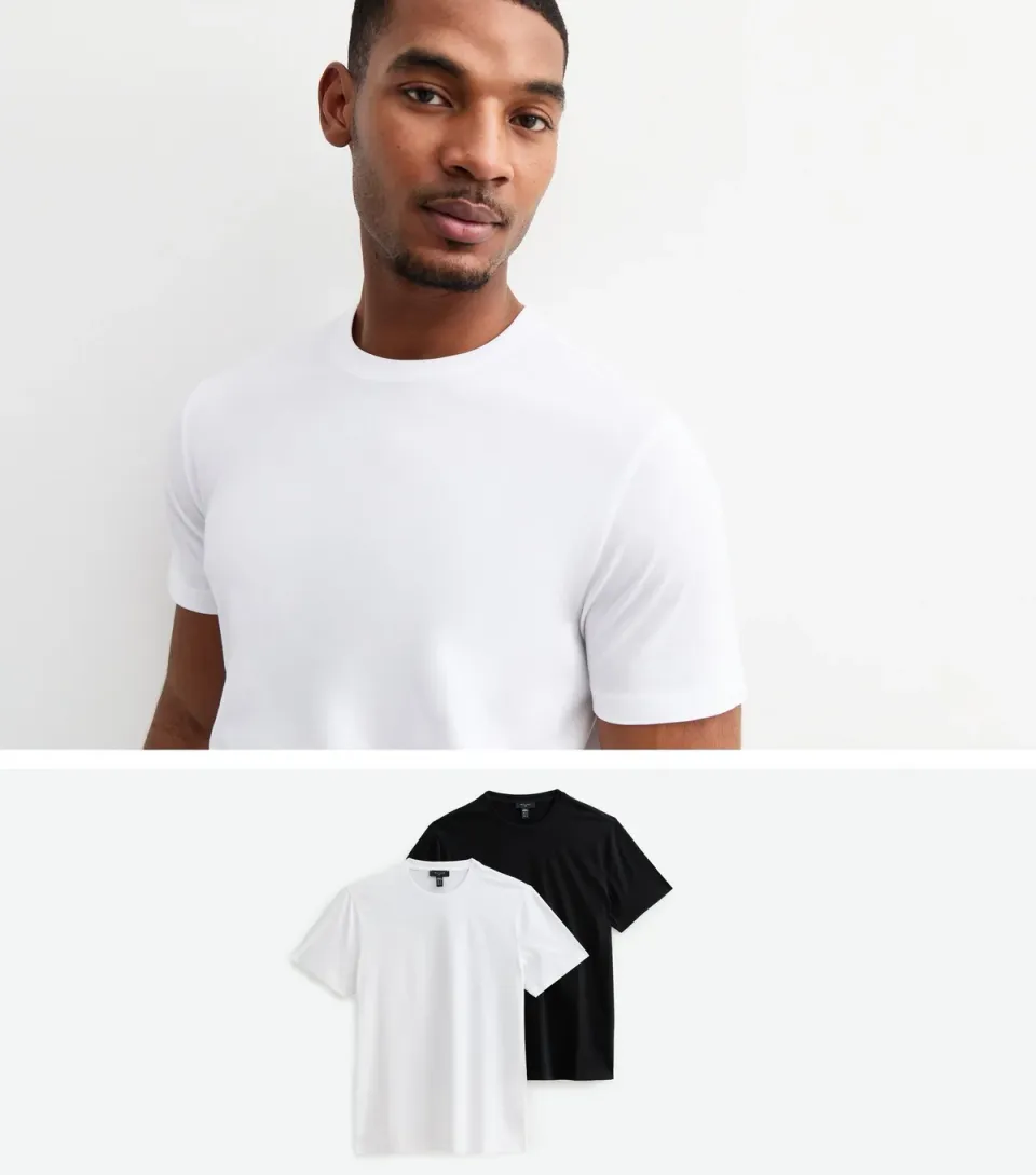 Men's 2 Pack of Black/White Regular Fit Cotton T-Shirts