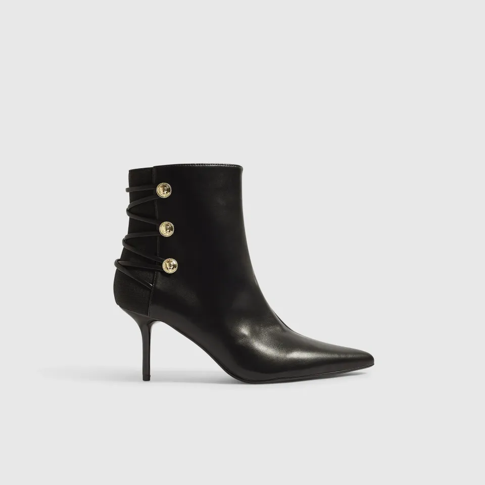 Faux Leather Lion Button Tie Up Boots