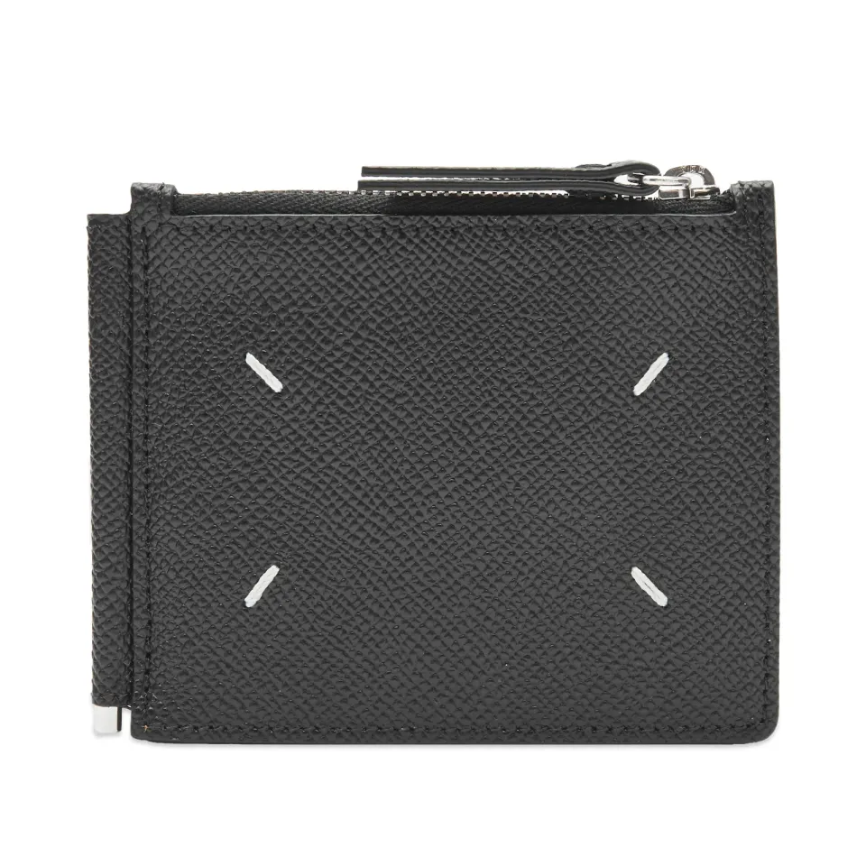 Grained Leather Money Clip Wallet