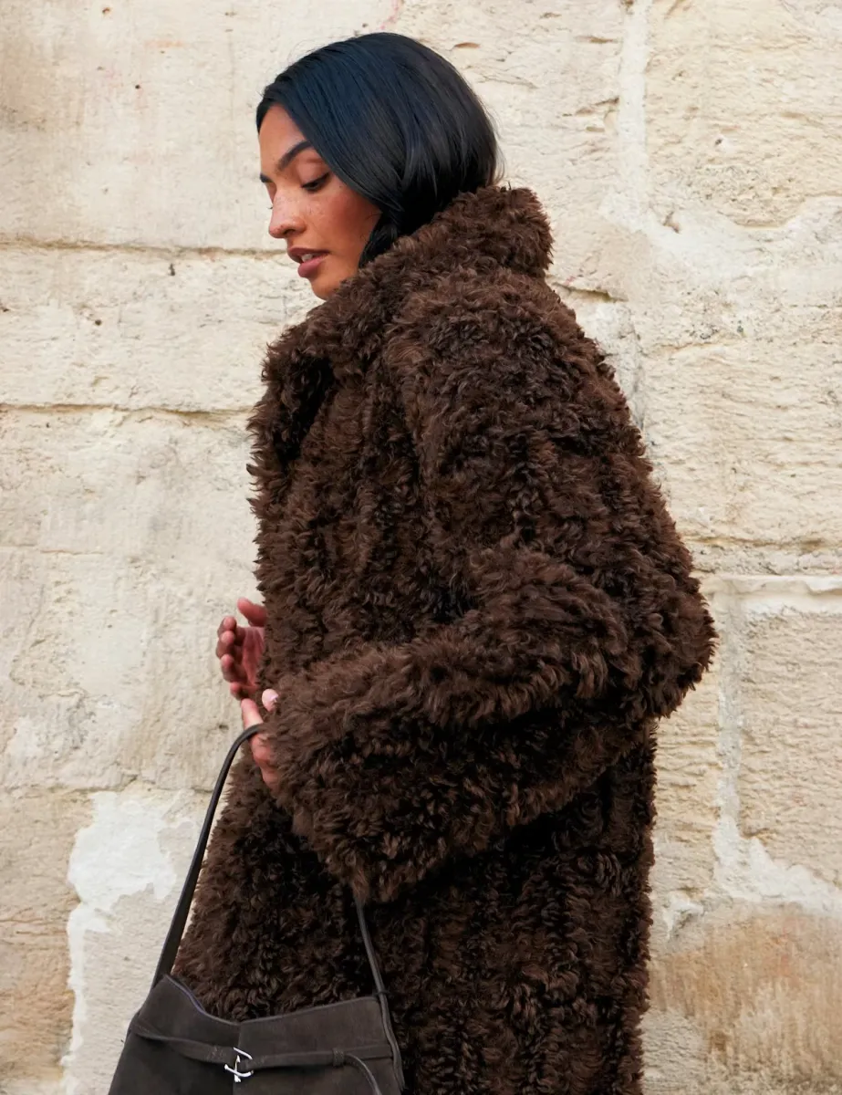 Faux Fur Revere Collar Longline Coat