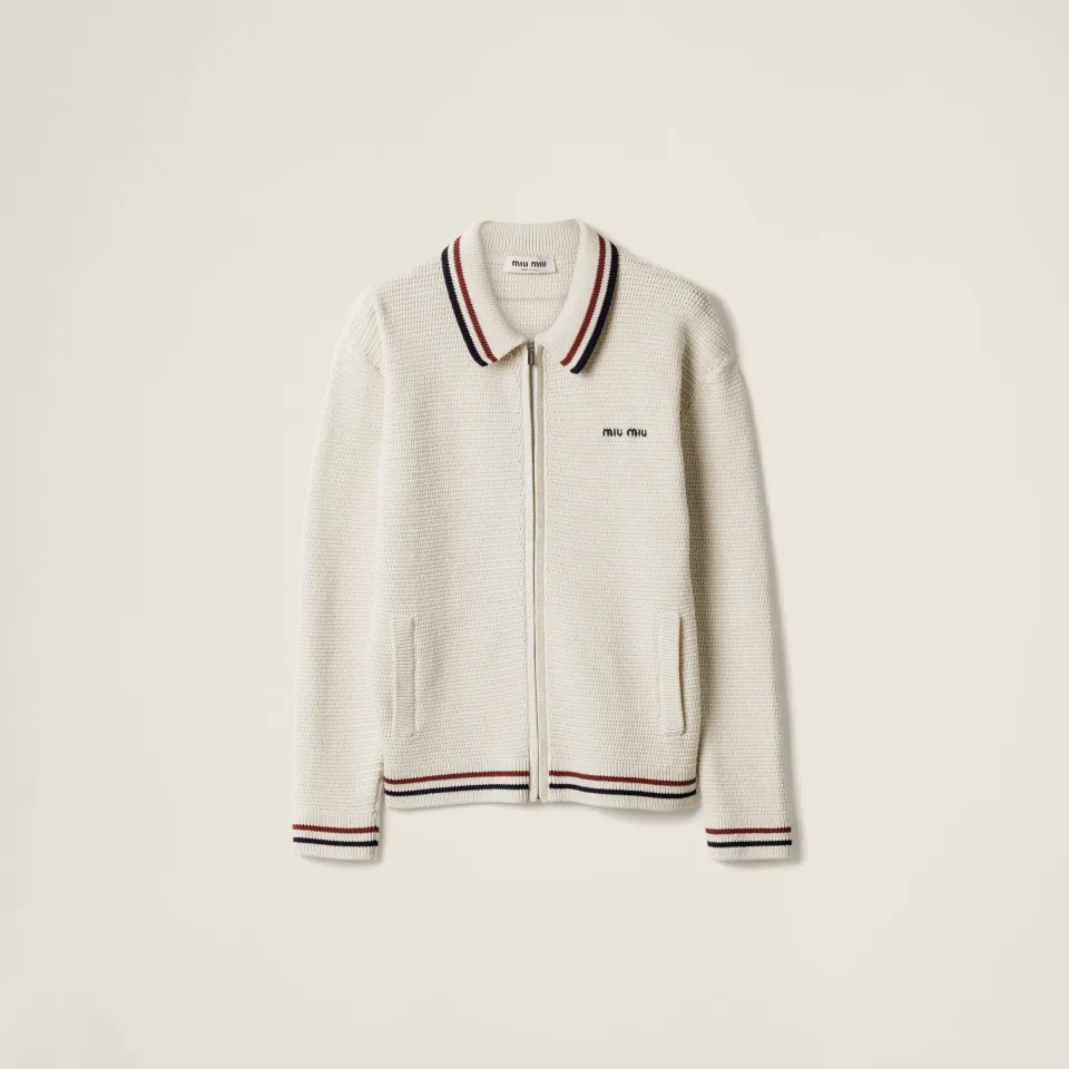 Cotton knit zipper cardigan