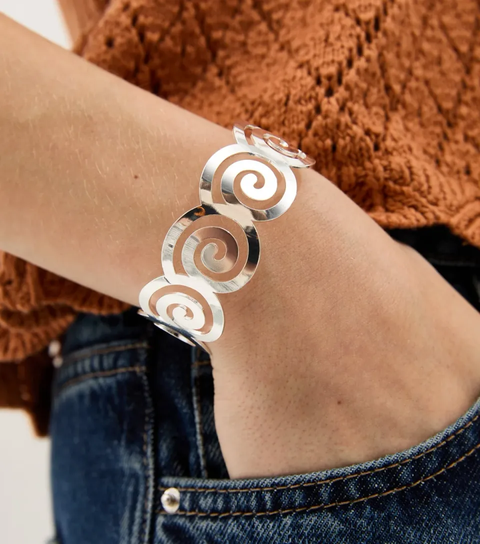 Silver Tone Swirl Shaped Cuff Bracelet