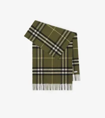 Wide Check Cashmere Scarf in Pea green
