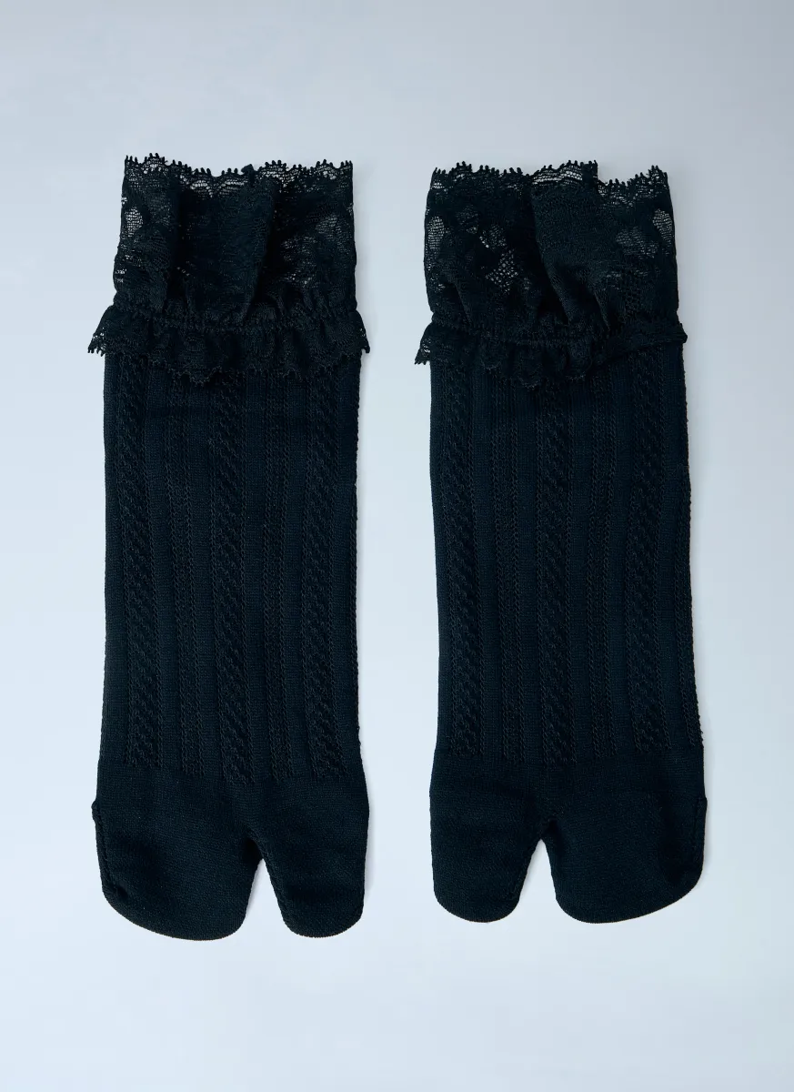 Lace Trimmed Split Toe Socks