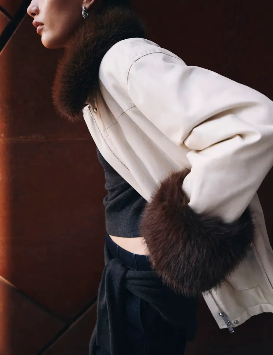 Pure Cotton Waisted Faux Fur Trim Parka