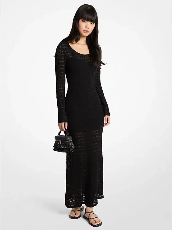Pointelle Stretch Knit Maxi Dress