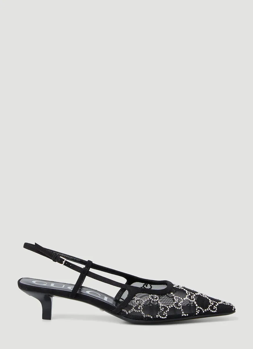 Crystal GG Slingback Kitten Heels
