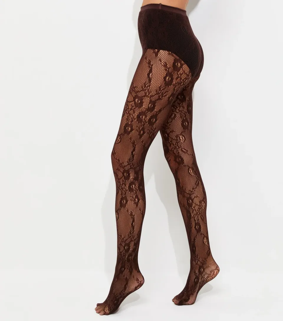 Dark Brown Floral Lace Tights