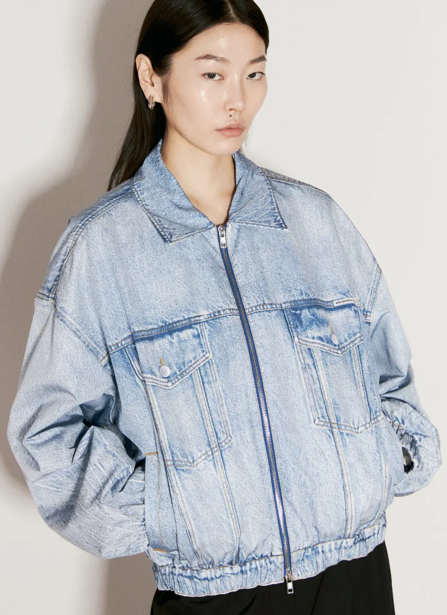 Printed Denim Bomber Jacket