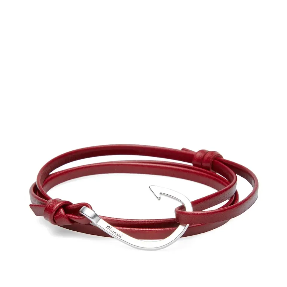 Silver Tone Hook Leather Bracelet