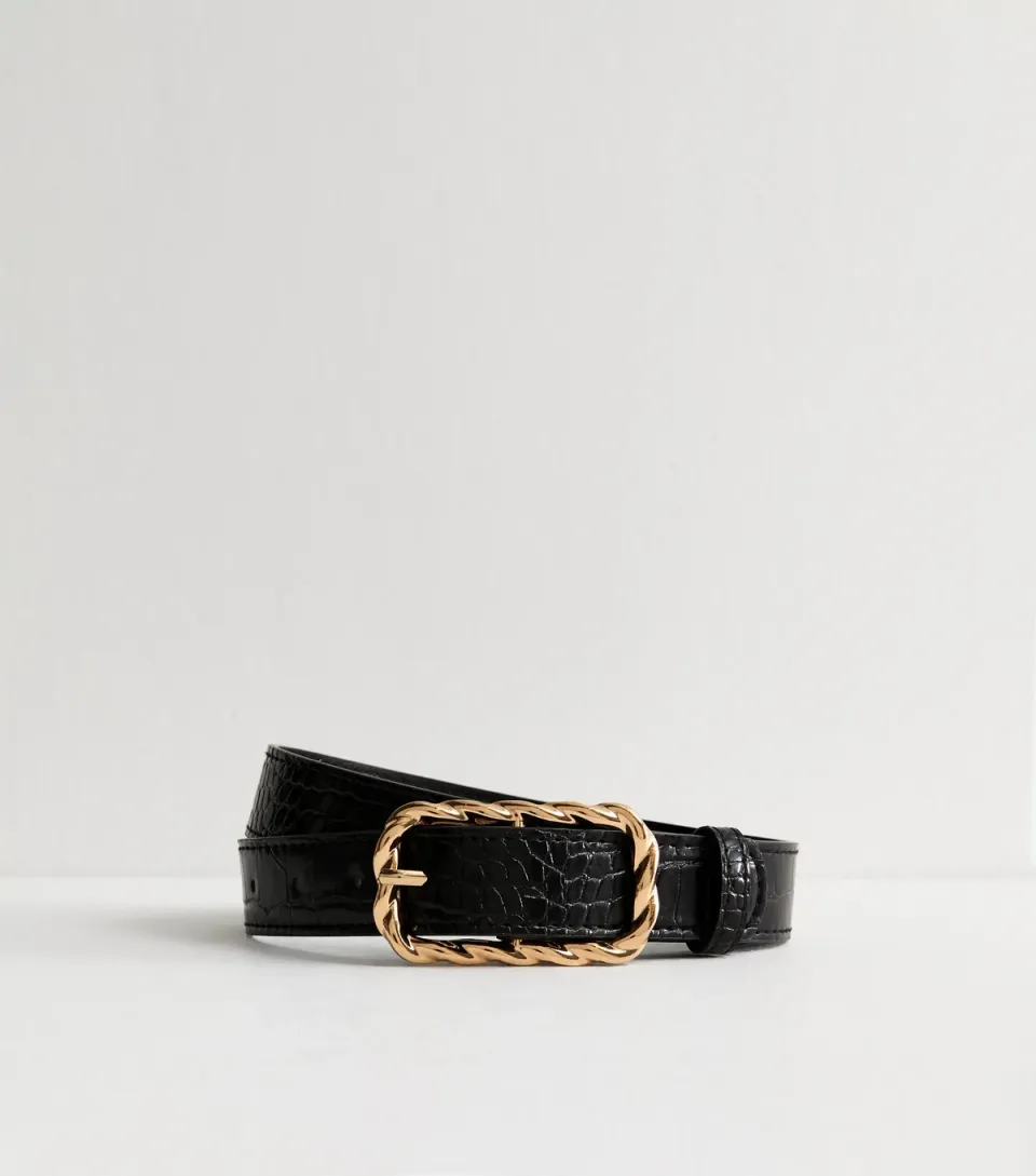Black Crocodile Effect Faux Leather Belt
