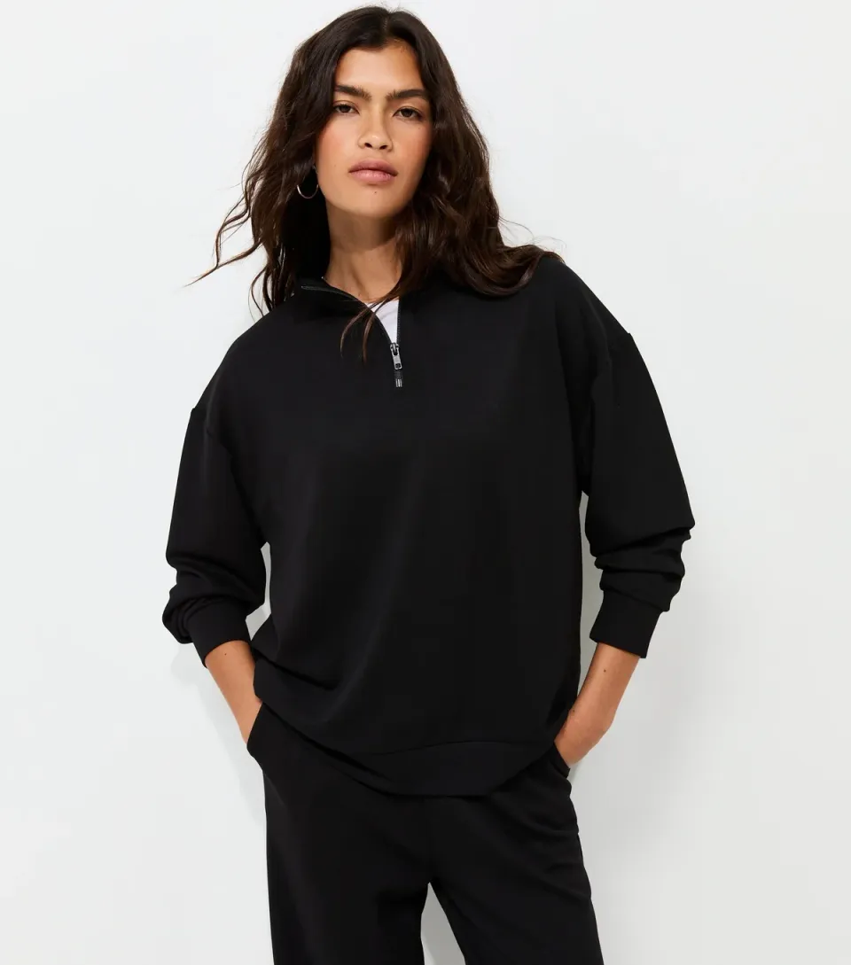 Women's Premium Black Quarter Zip Sweatshirt