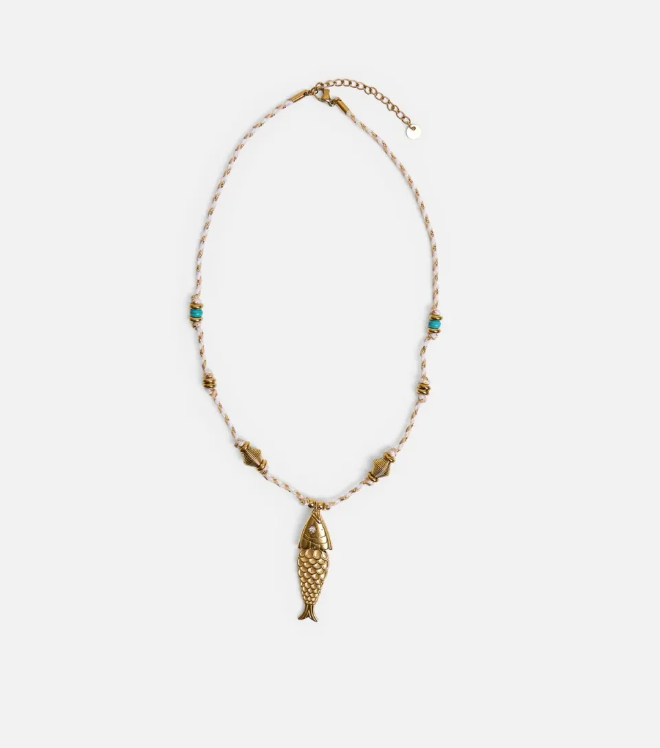 Gold Tone Rope Fish Pendant Necklace