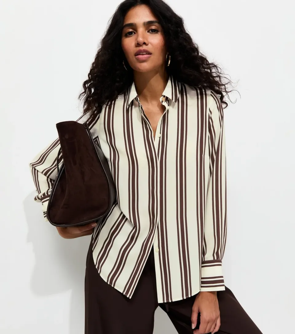 Women's Brown Striped Long Sleeve Shirt