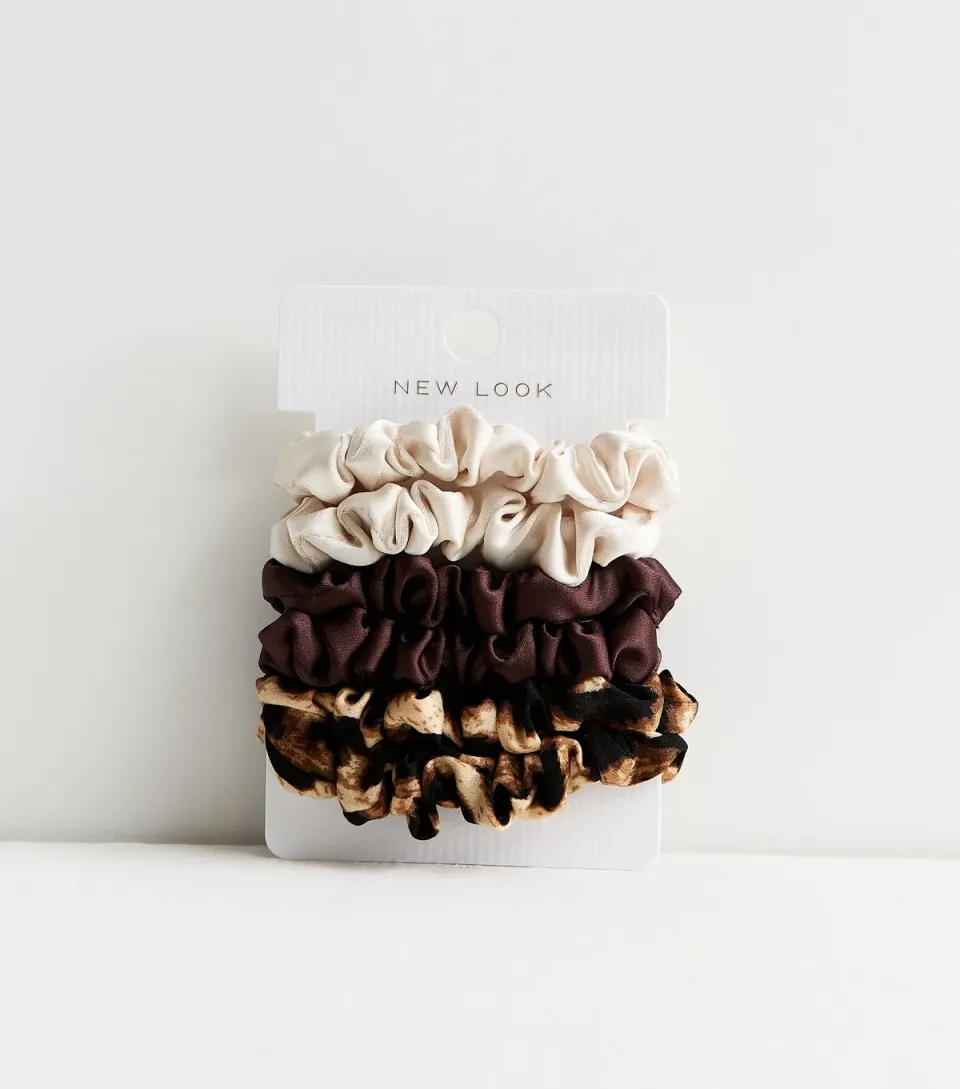 Pack of 6 Brown Mini Satin Scrunchies