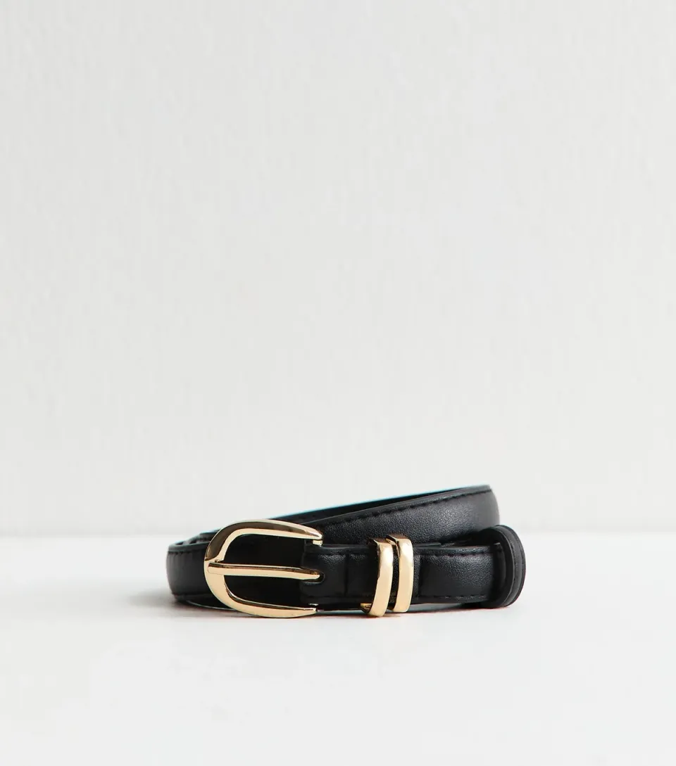 Black Faux Leather Skinny Belt