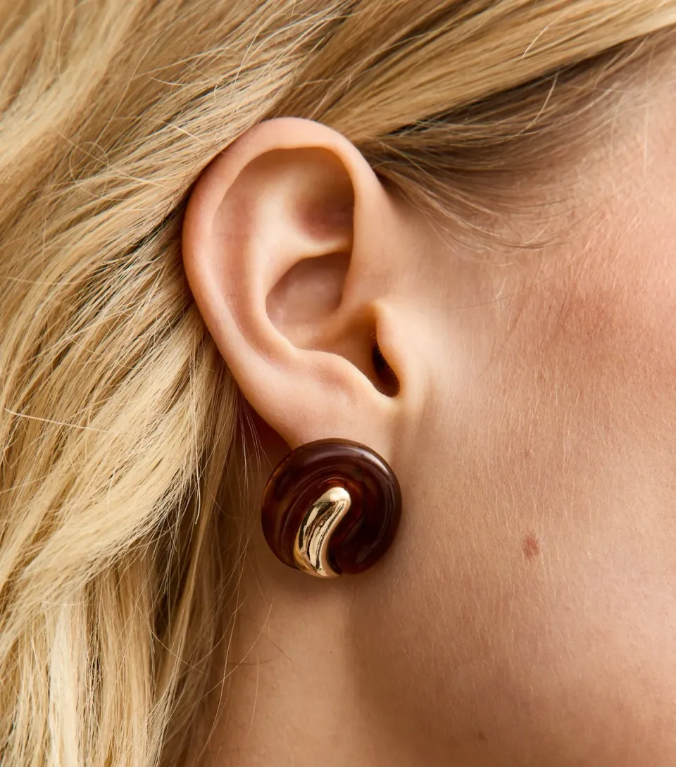 Brown Tortoise Effect Circular Earrings