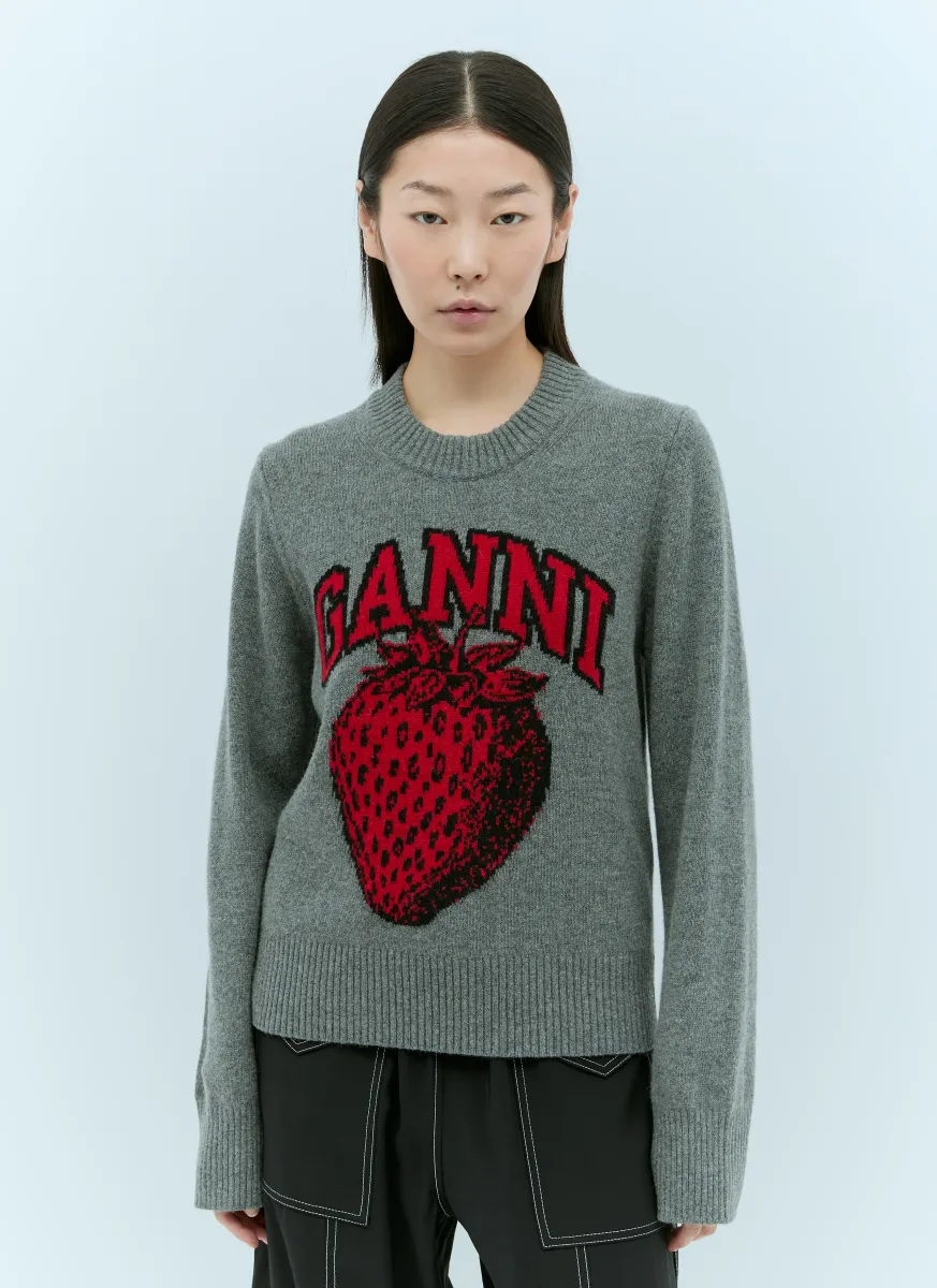 Graphic Strawberry O-Neck Sweater