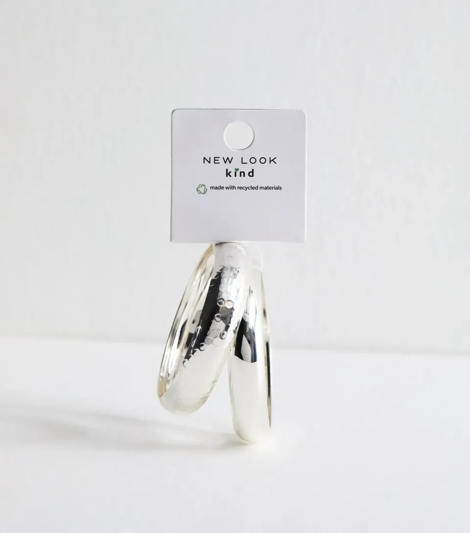 Pack of 2 Silver Tone Chunky Bangles