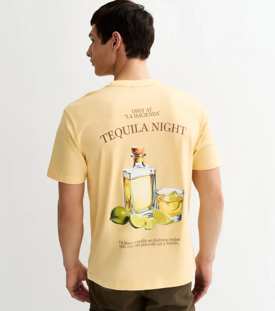 Men's Light Yellow Tequila Night Print T-Shirt