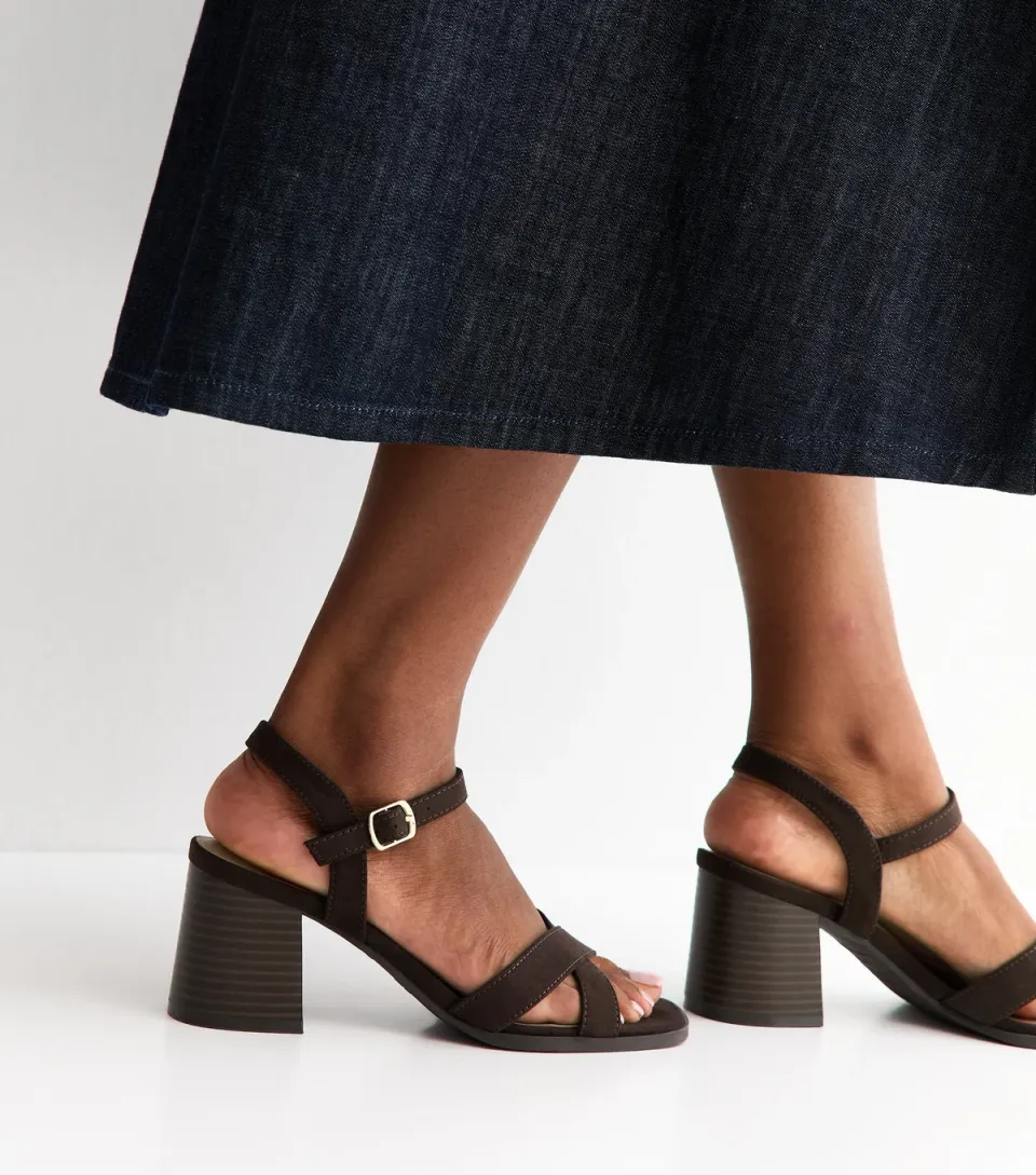 Women's Dark Brown Faux Suede Crossover Strap Sandals Vegan