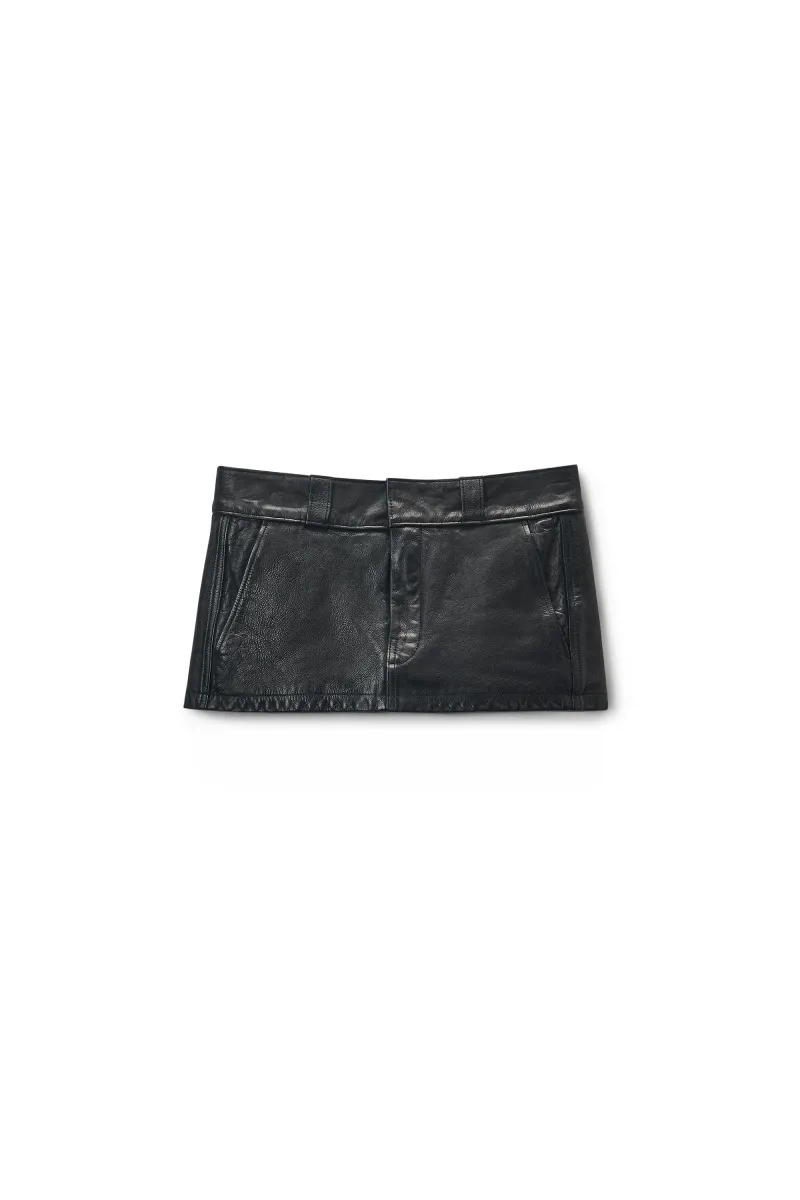 Black Worn Moto Leather Mini Skort