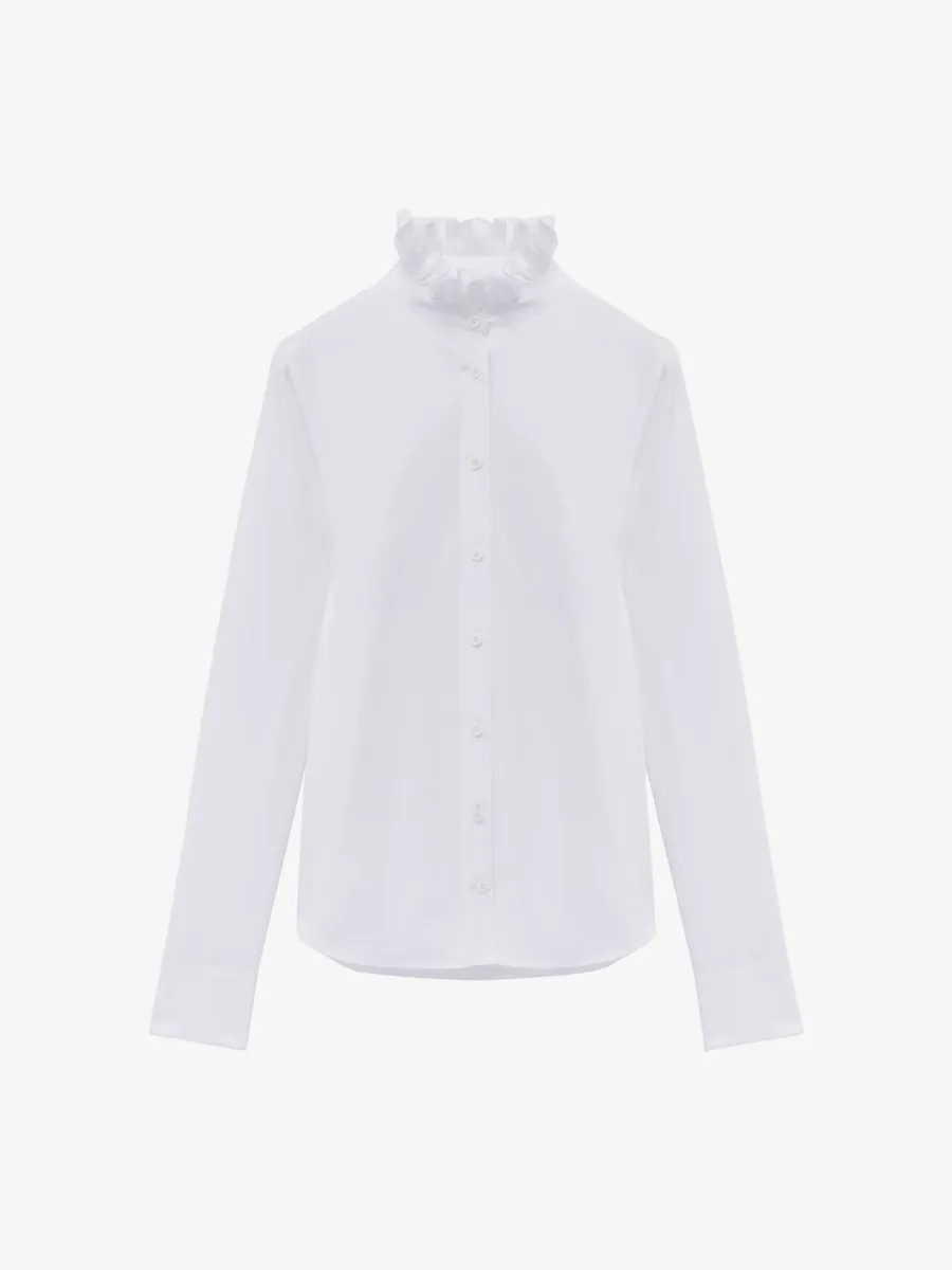 Ruffle Neck Poplin Shirt