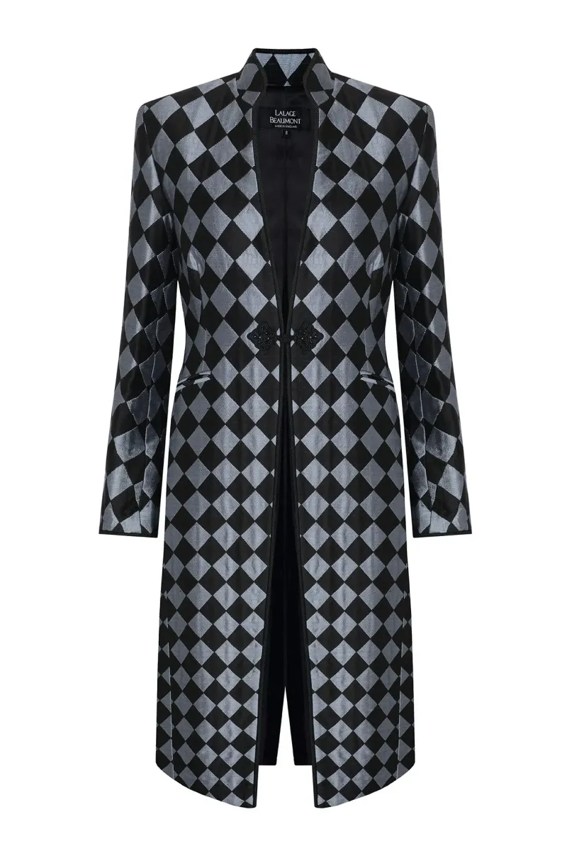 Vicky Long Coat in Ash Blue/Black Diamond