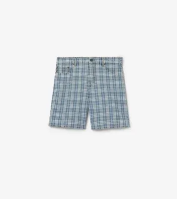 Check Denim Shorts in Light indigo blue