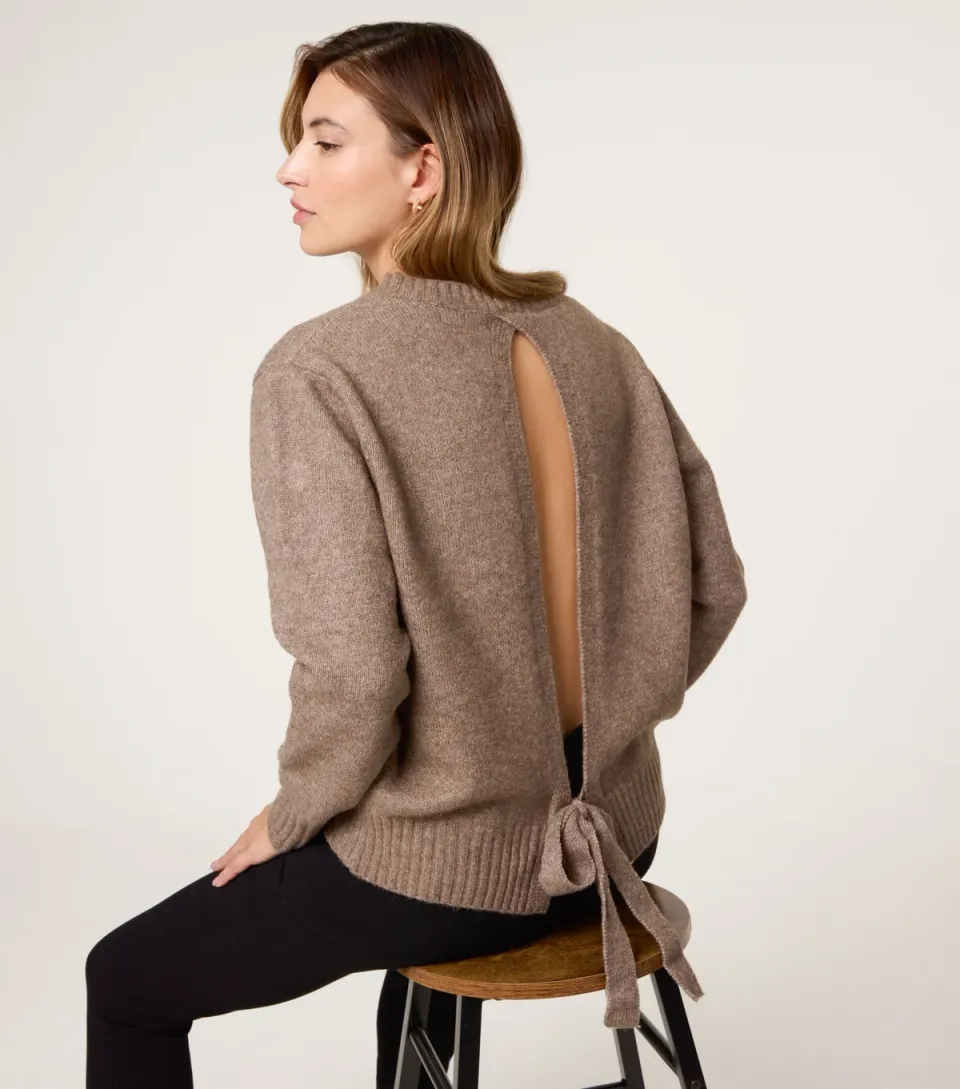 Women's Brown Knotted Back Jumper