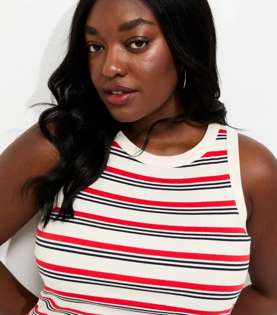 Women's Plus Size Cream Striped Racerback Vest Top Curves