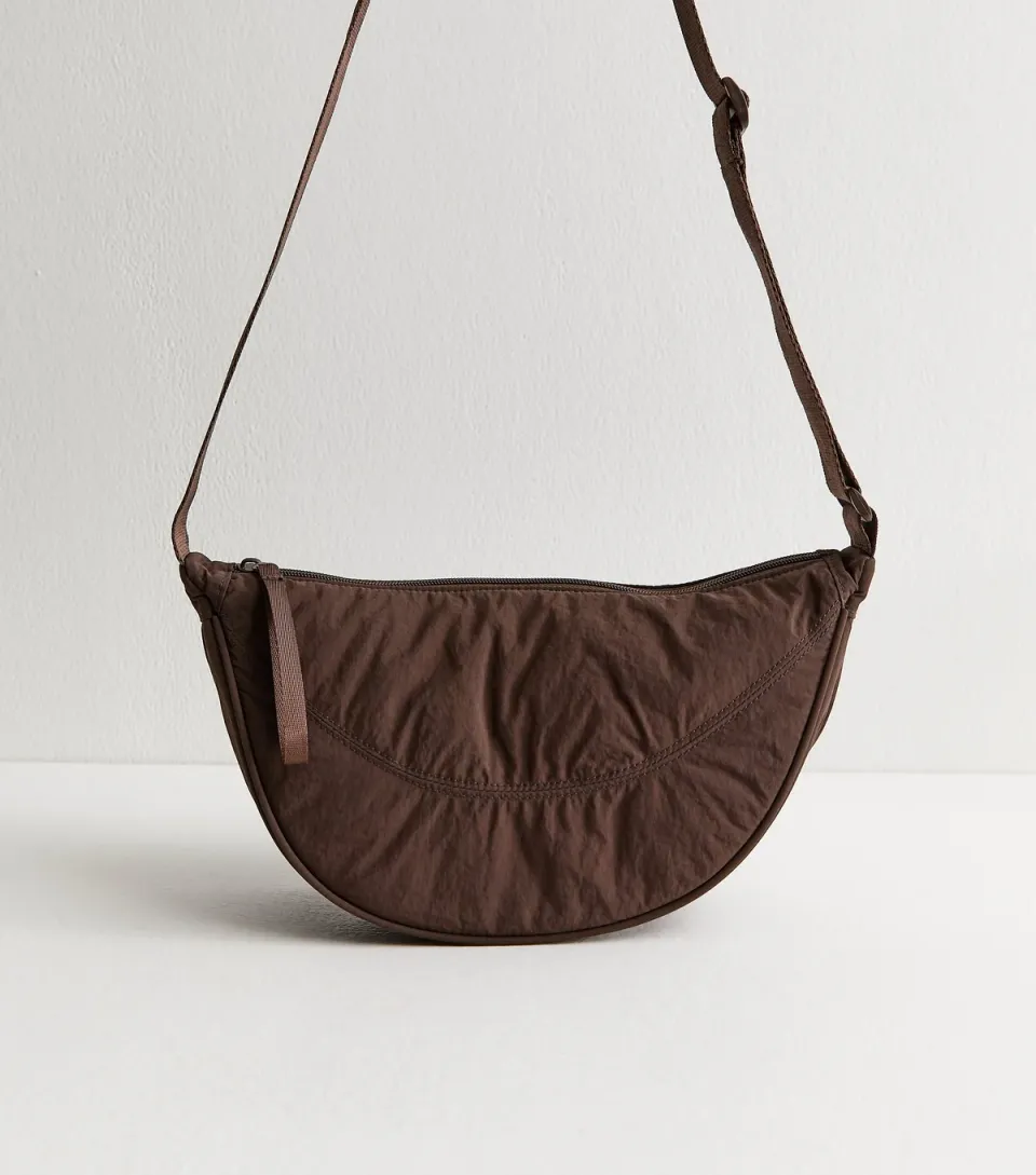 Dark Brown Plain Curved Crossbody Bag