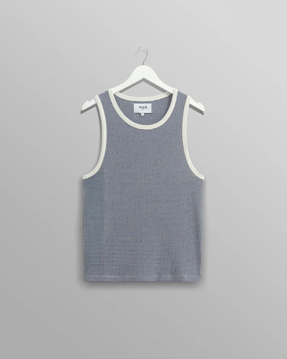 Montague - Blue and Ecru Striped Ribbed Organic Cotton Vest