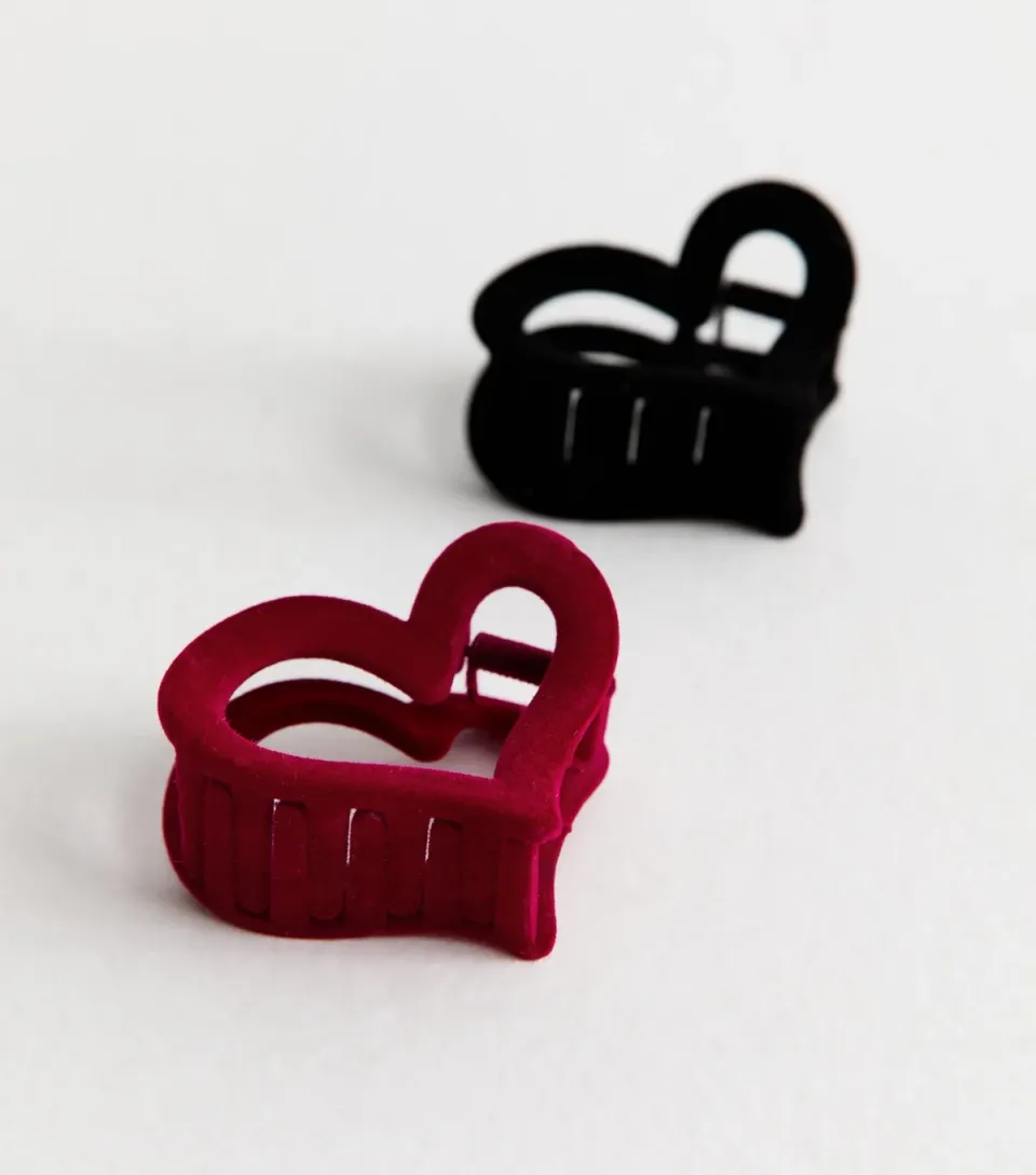 Pack Of Two Felt Open Heart Claw Clips