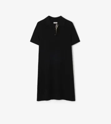 Wool Polo Shirt Dress in Black