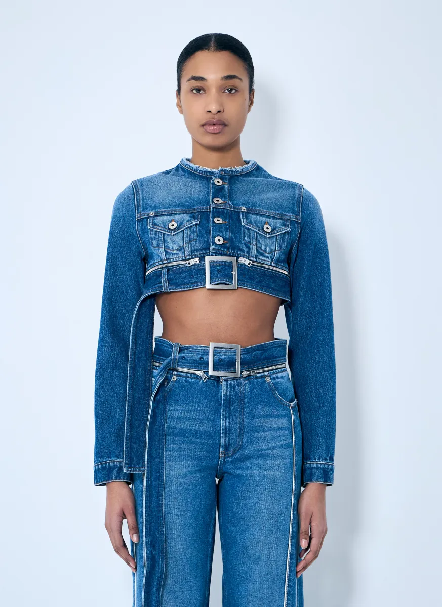 Crop Denim Jacket With Zip-Belt