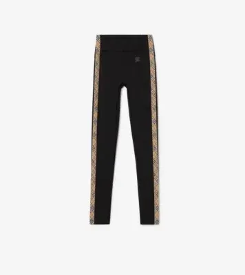 Check Trim Stretch Nylon Leggings in Black