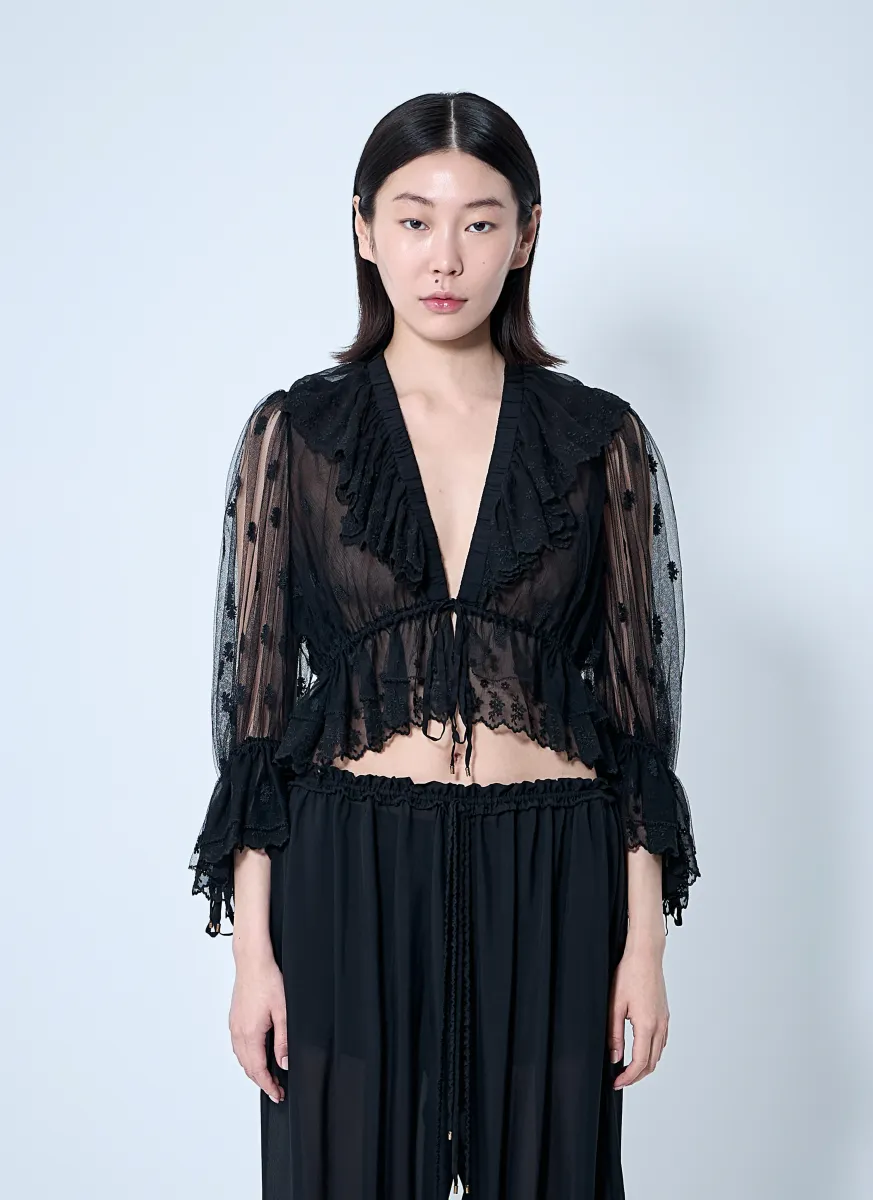 Embroidered Lace Ruffle Top