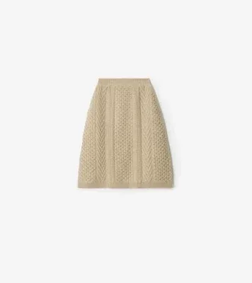 Knight Aran Knit Wool Skirt in Beige melange