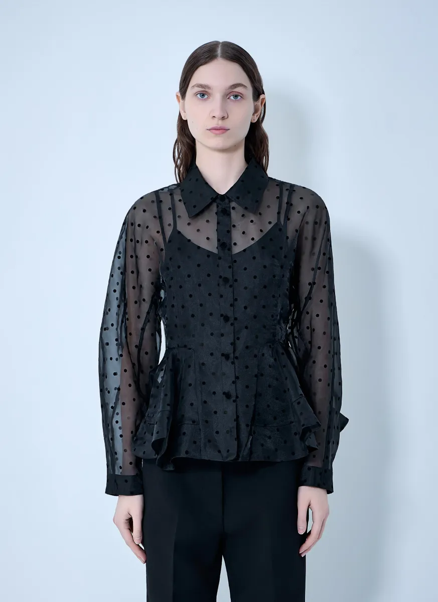 Flocked Organza Peplum Shirt