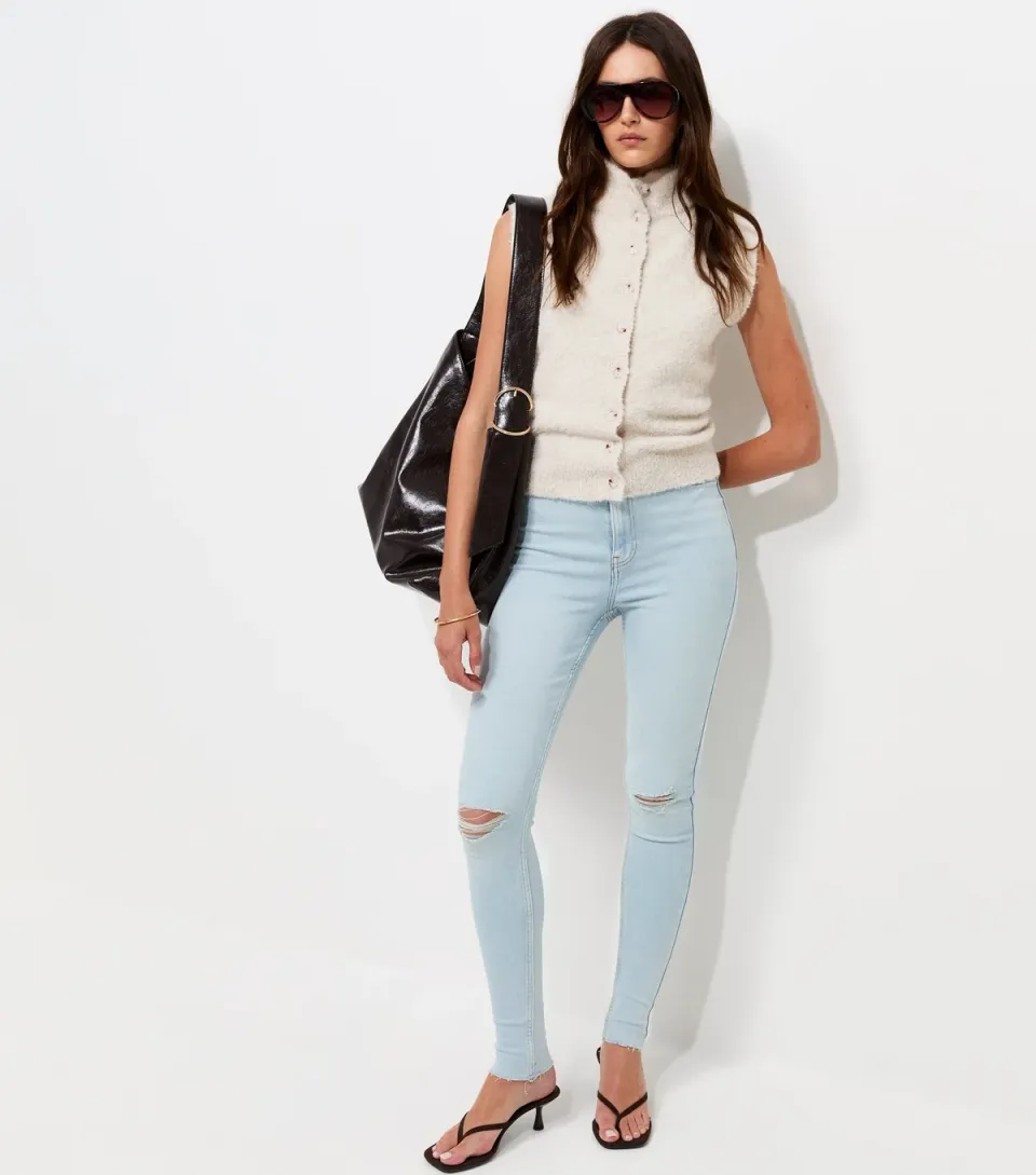 Women's Tall Light Blue Ripped Knee Hallie Stretch Skinny Jeans