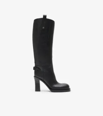 Leather Cavalier Heel Boots in Black
